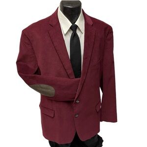 Ralph Lauren Men's Maroon Sport Coat Elbow Patch SHOOTING Jacket VELVET Blazer